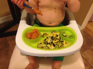Sample breakfast: pumpkin puree, scrambled eggs with spinach and 